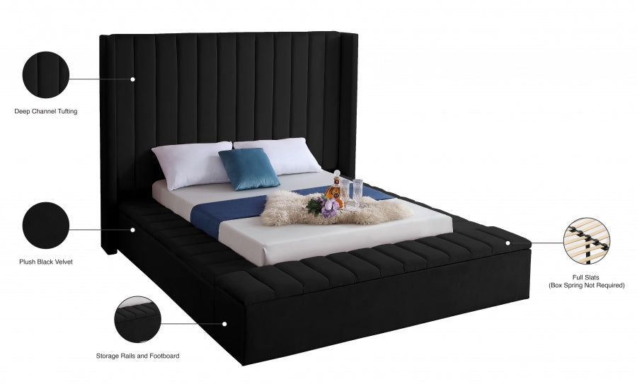 Kiki Velvet Full Bed (3 Boxes) Black - KikiBlack-F