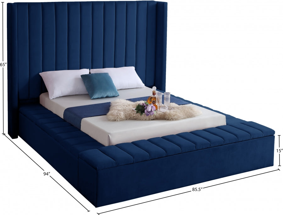 Kiki Velvet Full Bed (3 Boxes) Blue - KikiNavy-F