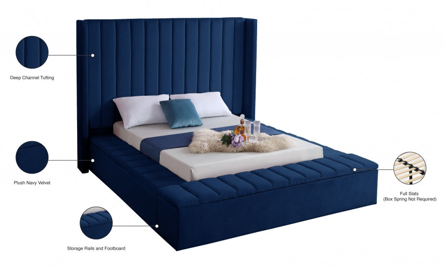 Kiki Velvet Full Bed (3 Boxes) Blue - KikiNavy-F