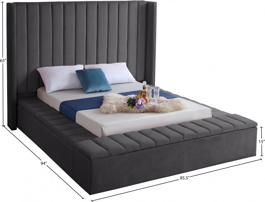 Kiki Velvet Full Bed (3 Boxes) Grey - KikiGrey-F