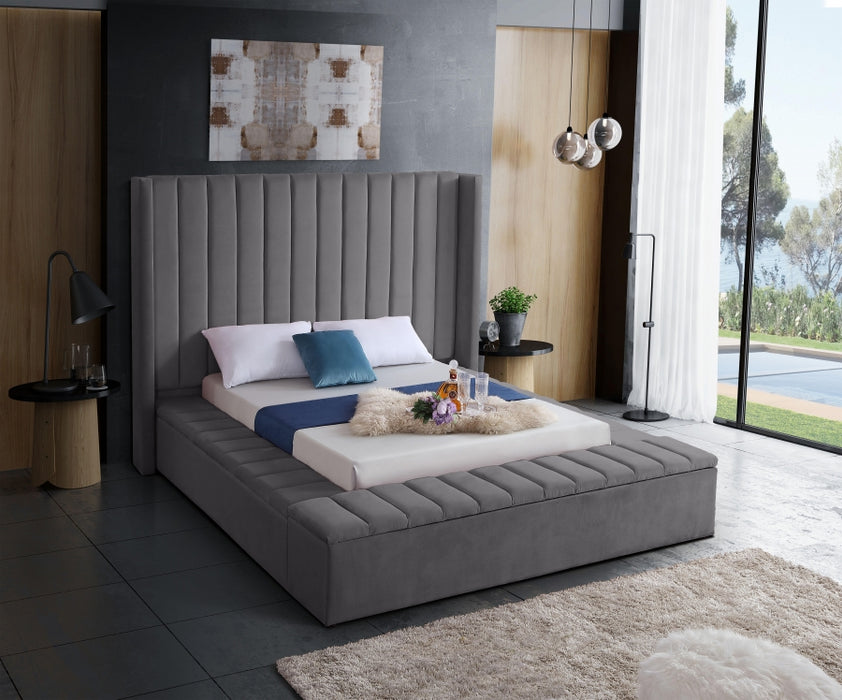 Kiki Velvet Full Bed (3 Boxes) Grey - KikiGrey-F