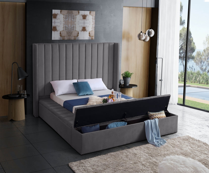 Kiki Velvet Full Bed (3 Boxes) Grey - KikiGrey-F