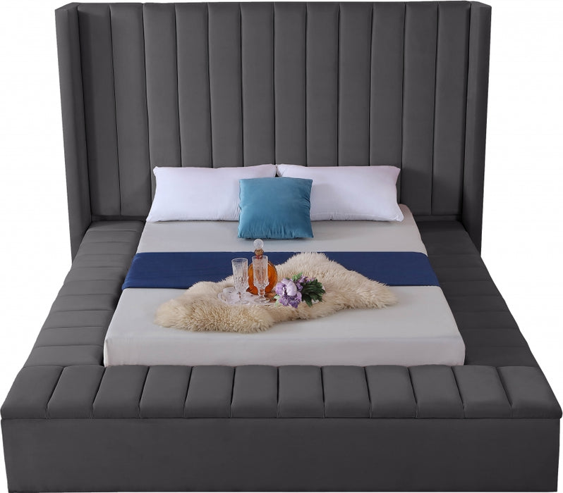 Kiki Velvet Full Bed (3 Boxes) Grey - KikiGrey-F