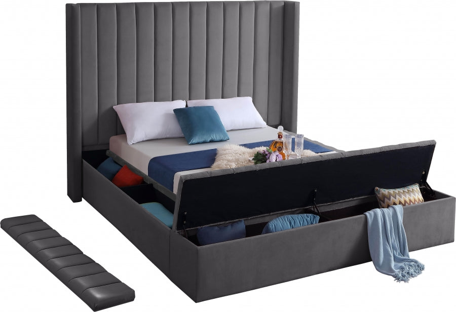 Kiki Velvet Full Bed (3 Boxes) Grey - KikiGrey-F