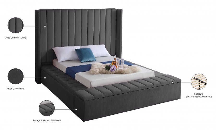 Kiki Velvet Full Bed (3 Boxes) Grey - KikiGrey-F