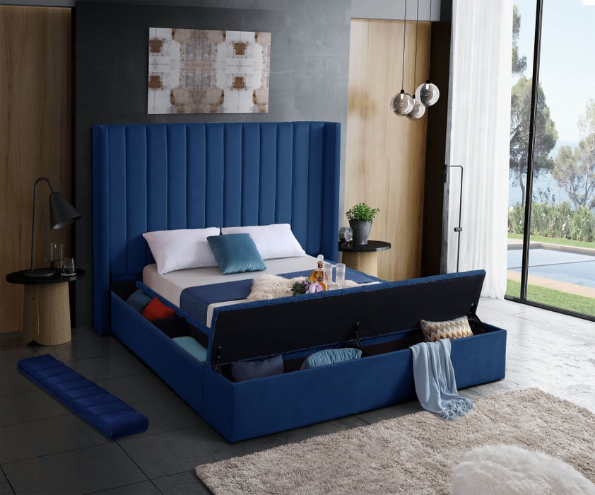 Kiki Velvet King Bed (3 Boxes) Blue - KikiNavy-K