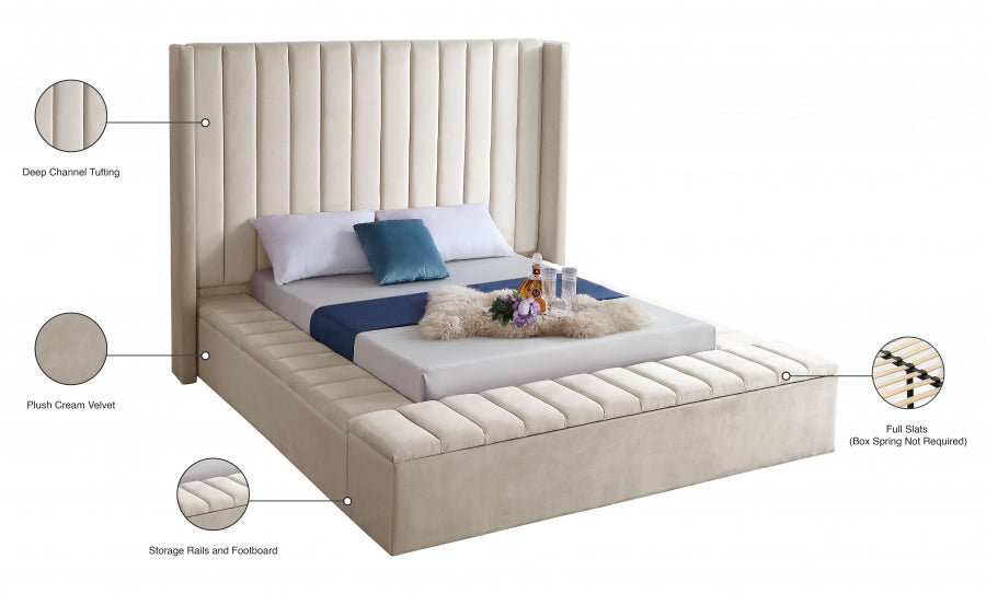 Kiki Velvet King Bed (3 Boxes) Cream - KikiCream-K