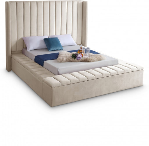 Kiki Velvet Queen Bed (3 Boxes) Cream - KikiCream-Q