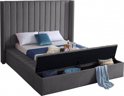 Kiki Velvet Queen Bed (3 Boxes) Grey - KikiGrey-Q