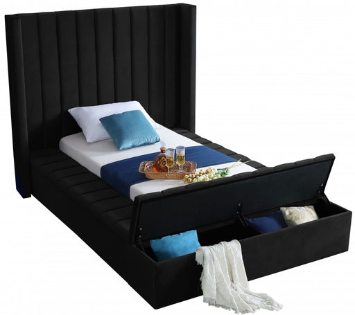 Kiki Velvet Twin Bed (3 Boxes) Black - KikiBlack-T