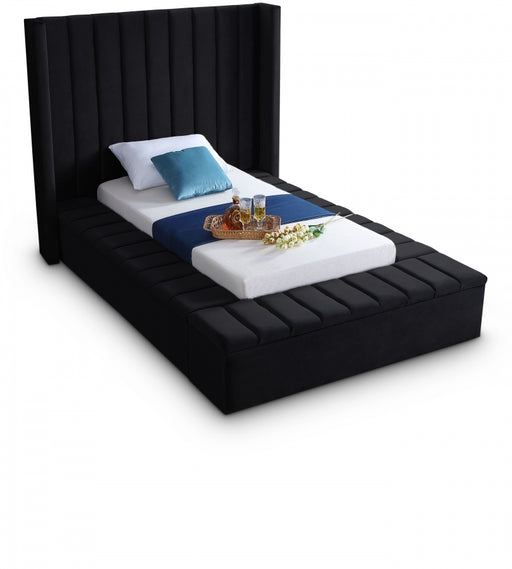 Kiki Velvet Twin Bed (3 Boxes) Black - KikiBlack-T