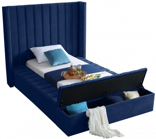 Kiki Velvet Twin Bed (3 Boxes) Blue - KikiNavy-T