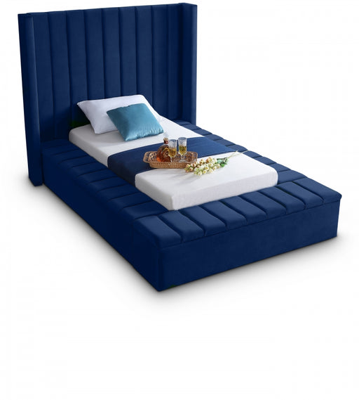 Kiki Velvet Twin Bed (3 Boxes) Blue - KikiNavy-T