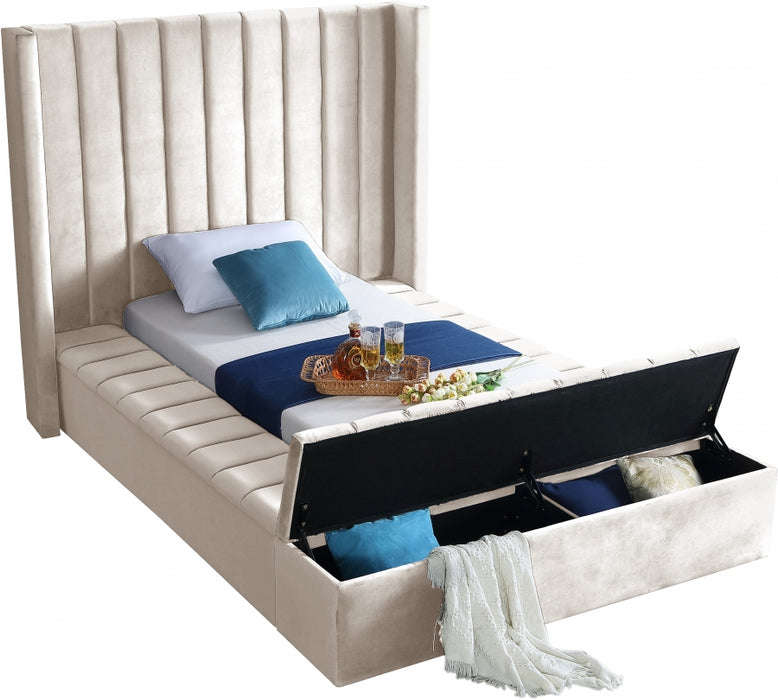 Kiki Velvet Twin Bed (3 Boxes) Cream - KikiCream-T