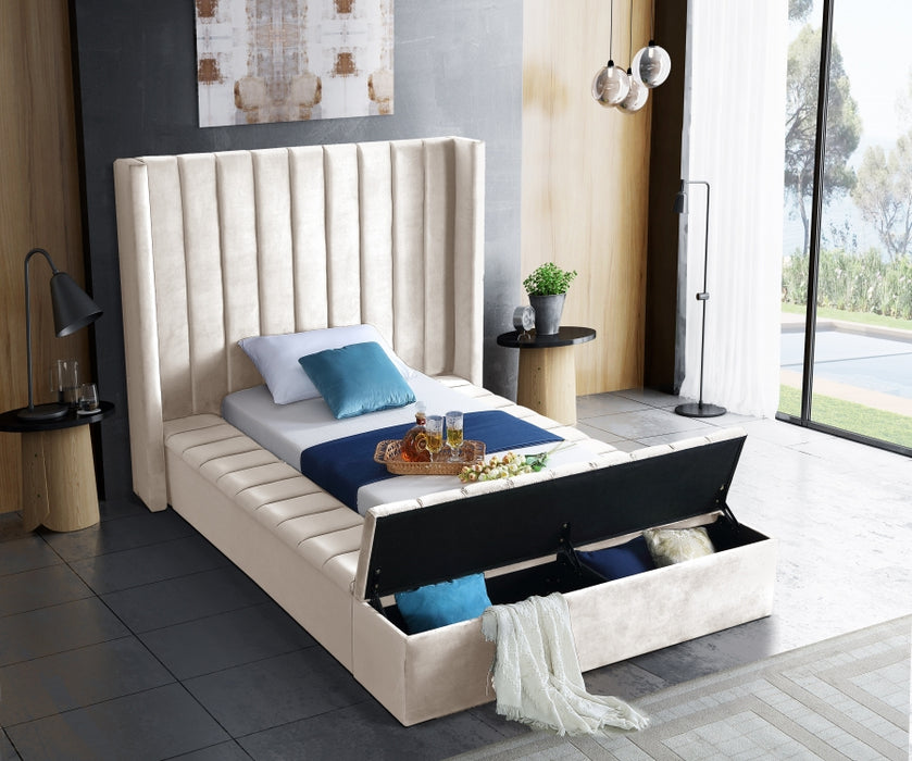 Kiki Velvet Twin Bed (3 Boxes) Cream - KikiCream-T