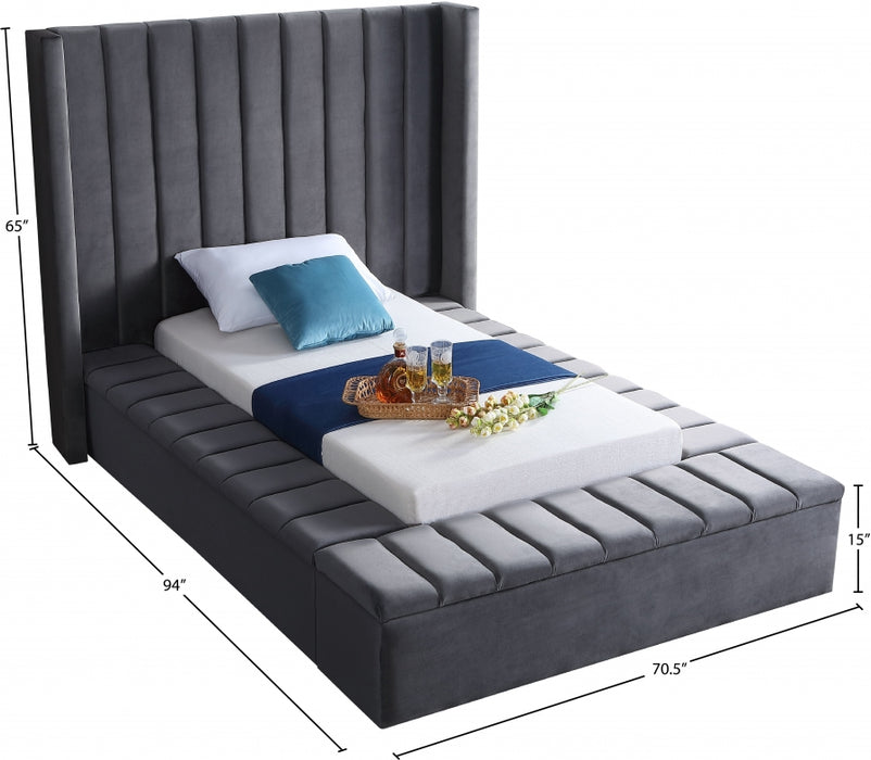 Kiki Velvet Twin Bed (3 Boxes) Grey - KikiGrey-T