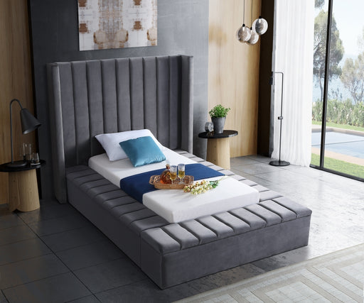 Kiki Velvet Twin Bed (3 Boxes) Grey - KikiGrey-T