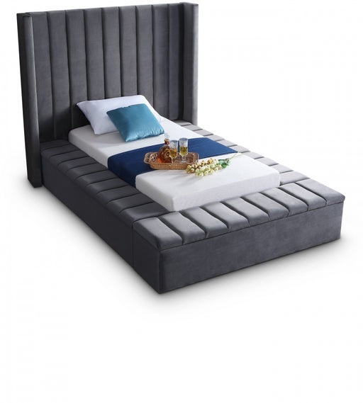 Kiki Velvet Twin Bed (3 Boxes) Grey - KikiGrey-T