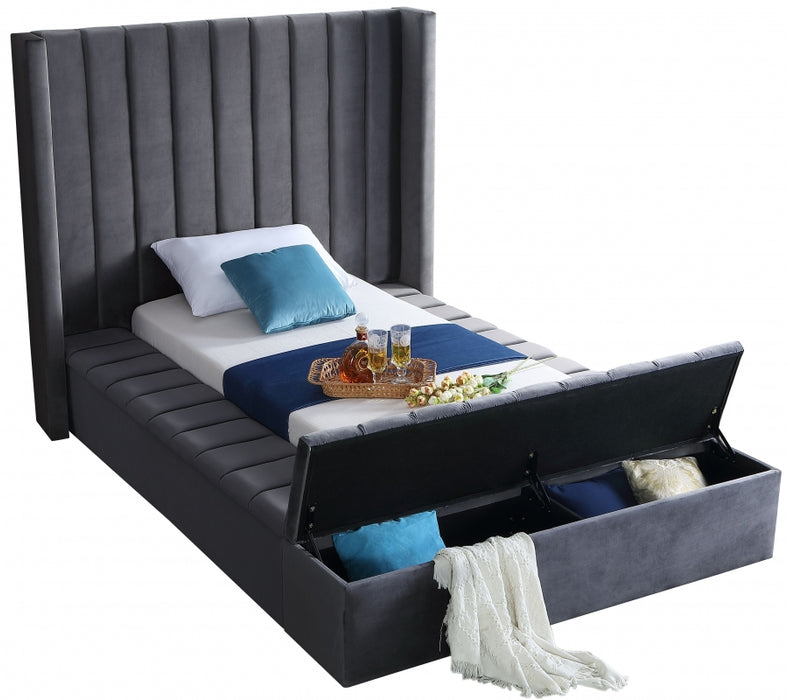 Kiki Velvet Twin Bed (3 Boxes) Grey - KikiGrey-T