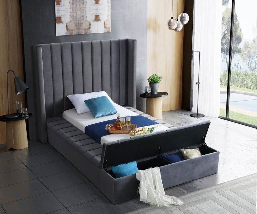 Kiki Velvet Twin Bed (3 Boxes) Grey - KikiGrey-T