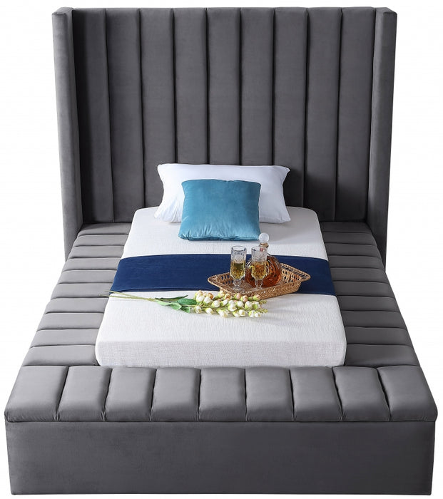 Kiki Velvet Twin Bed (3 Boxes) Grey - KikiGrey-T