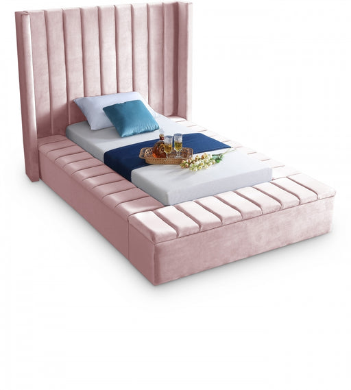 Kiki Velvet Twin Bed (3 Boxes) Pink - KikiPink-T