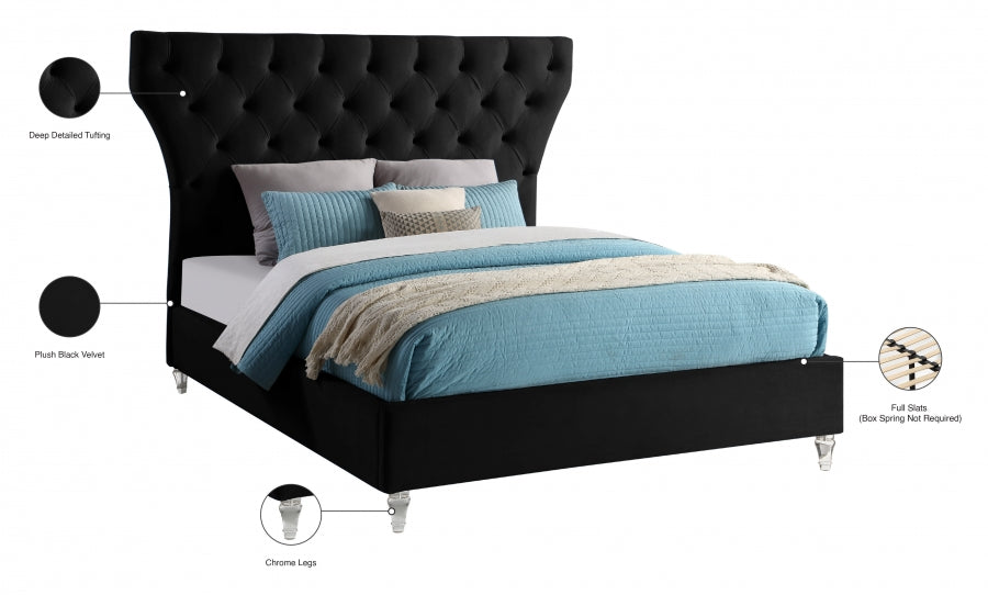 Kira Velvet King Bed Black - KiraBlack-K