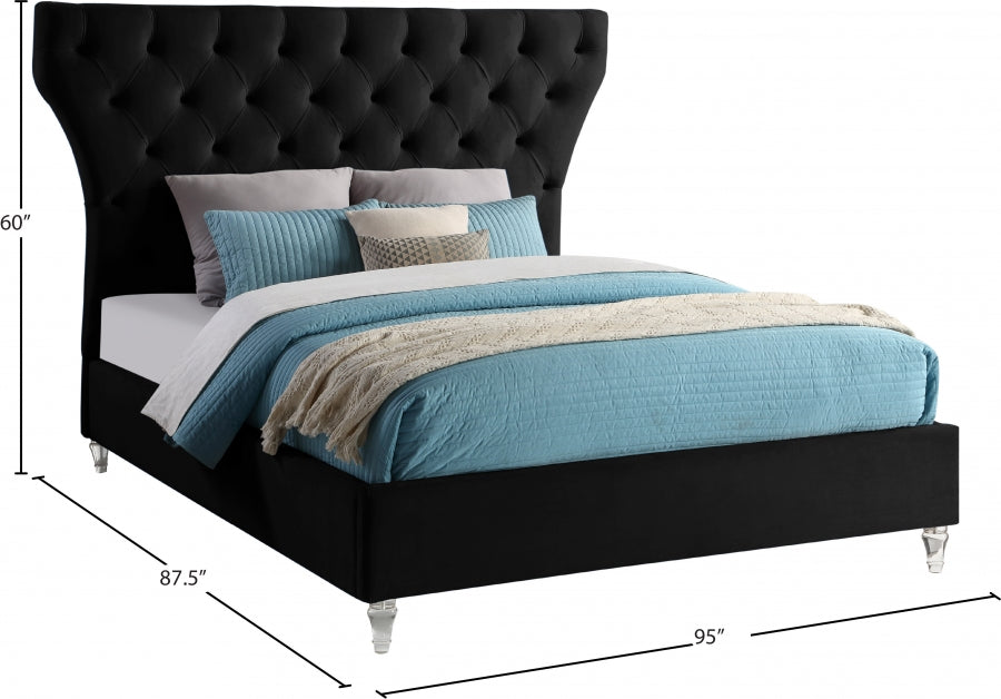 Kira Velvet King Bed Black - KiraBlack-K