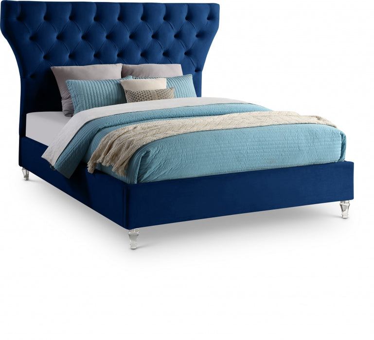 Kira Velvet King Bed Blue - KiraNavy-K