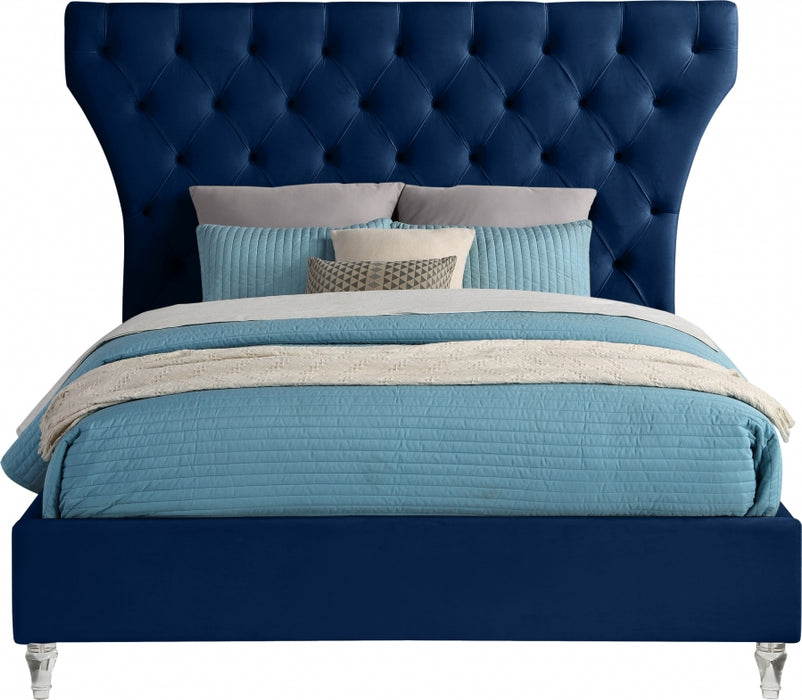 Kira Velvet King Bed Blue - KiraNavy-K