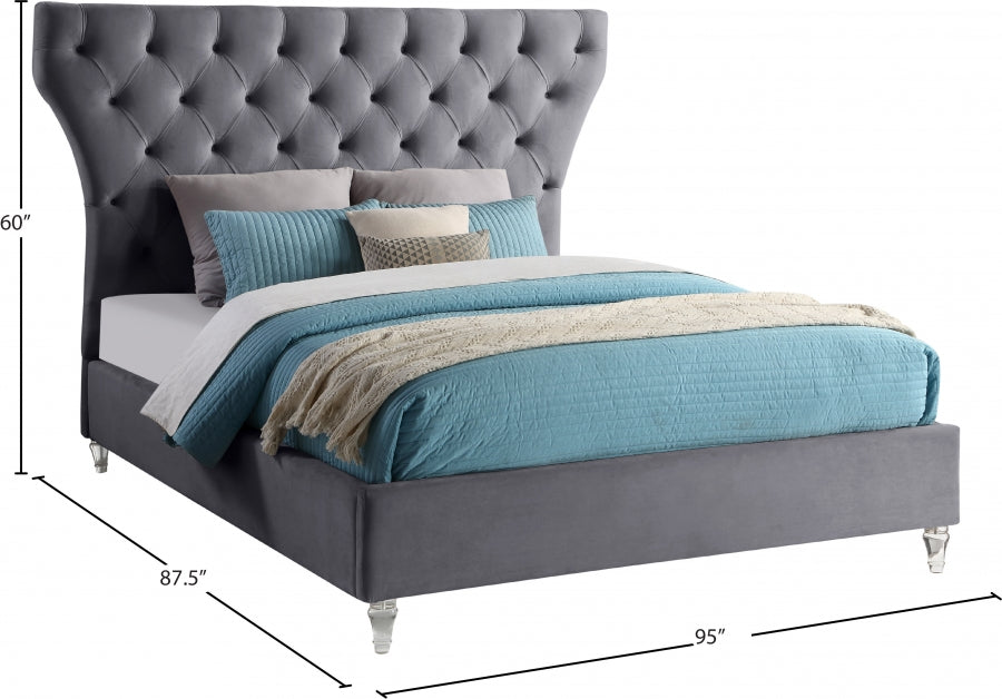 Kira Velvet King Bed Grey - KiraGrey-K