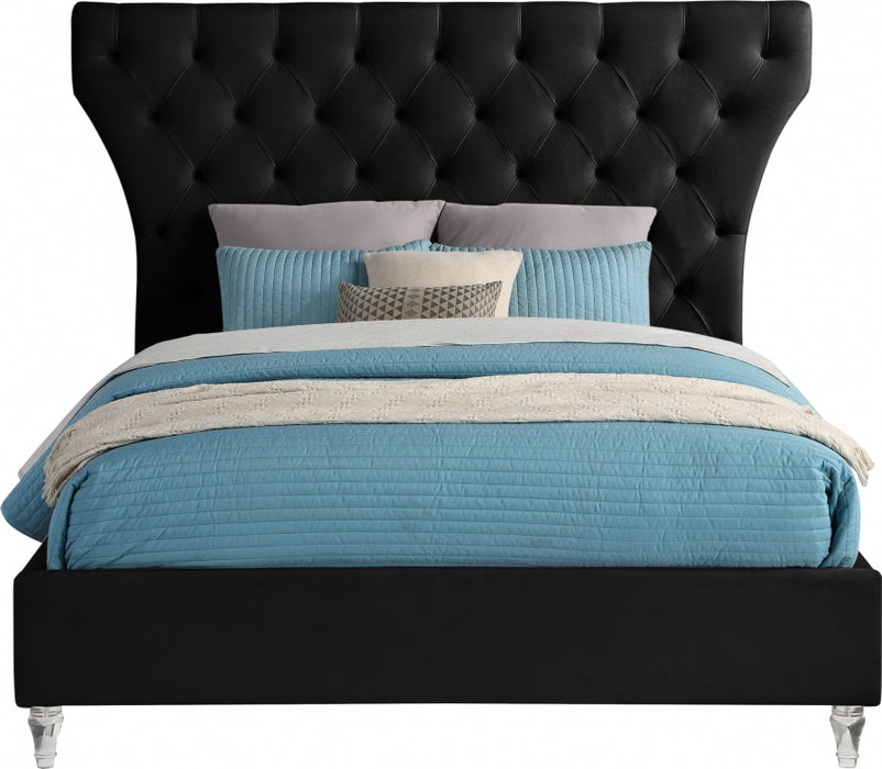 Kira Velvet Queen Bed Black - KiraBlack-Q