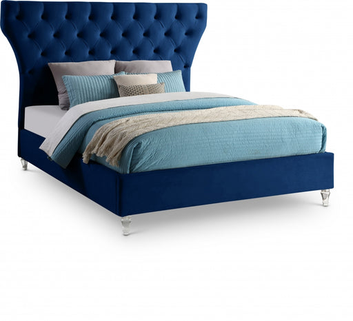 Kira Velvet Queen Bed Blue - KiraNavy-Q