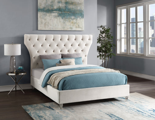 Kira Velvet Queen Bed Cream - KiraCream-Q