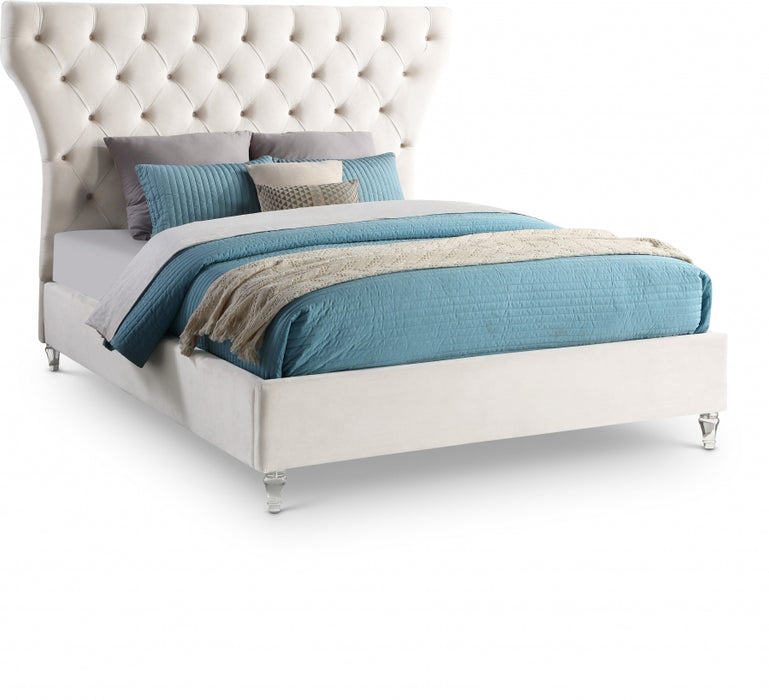 Kira Velvet Queen Bed Cream - KiraCream-Q