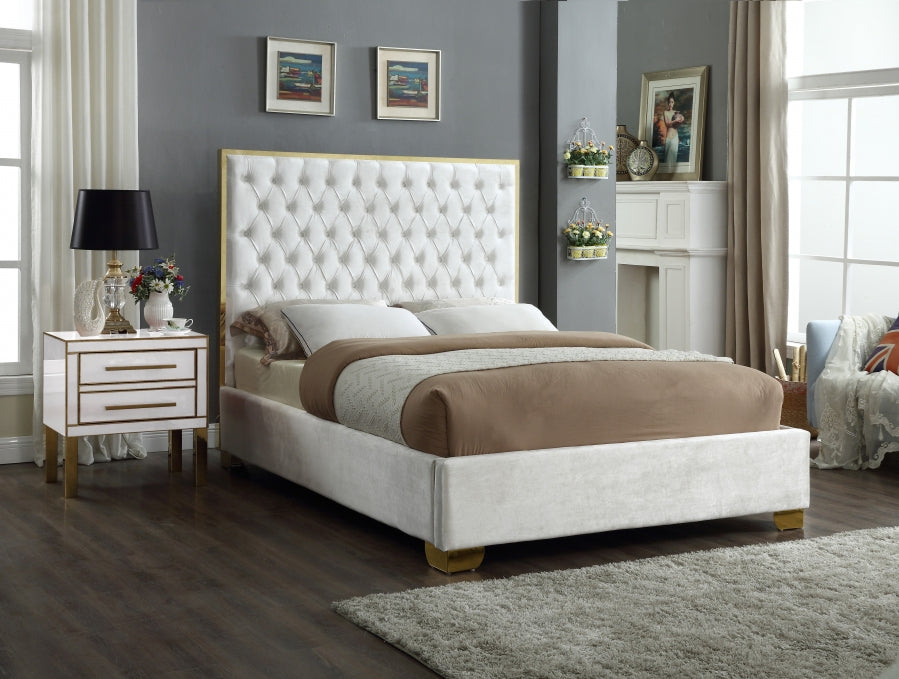 Lana Velvet Full Bed White - LanaWhite-F