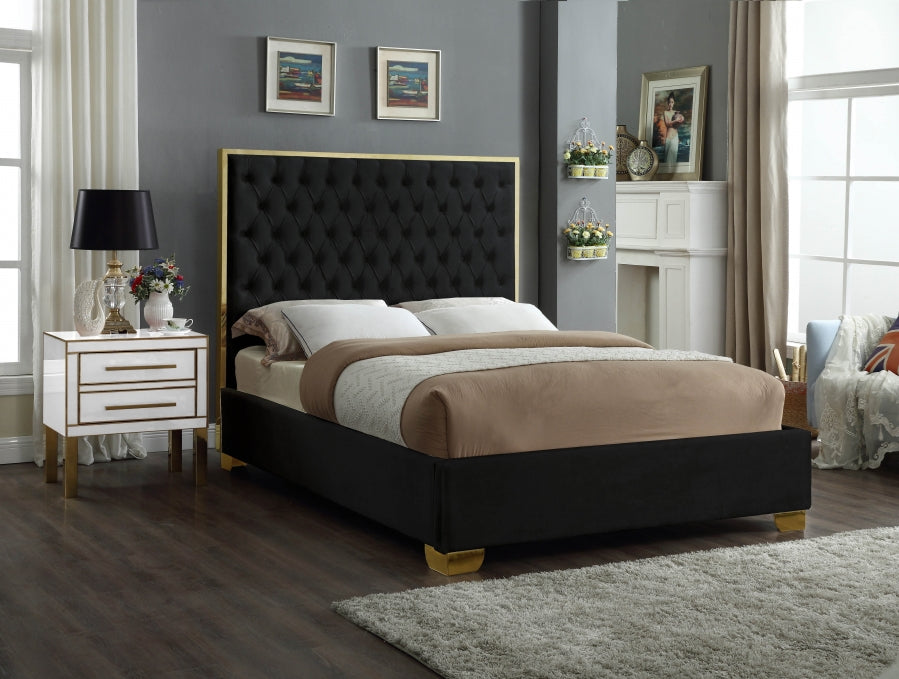 Lana Velvet King Bed Black - LanaBlack-K