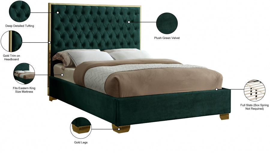 Lana Velvet King Bed Green - LanaGreen-K