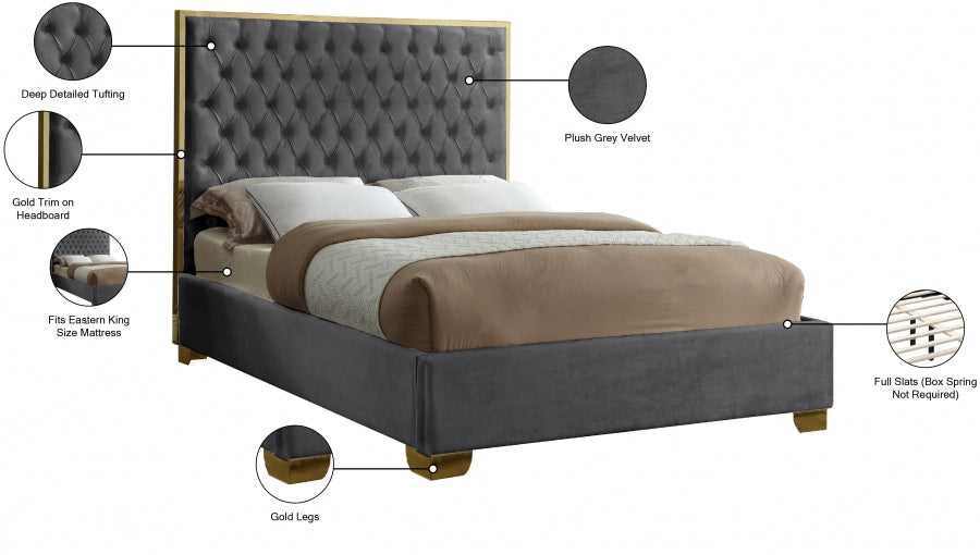 Lana Velvet King Bed Grey - LanaGrey-K