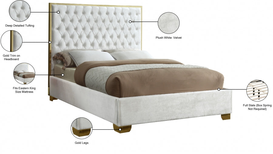 Lana Velvet King Bed White - LanaWhite-K