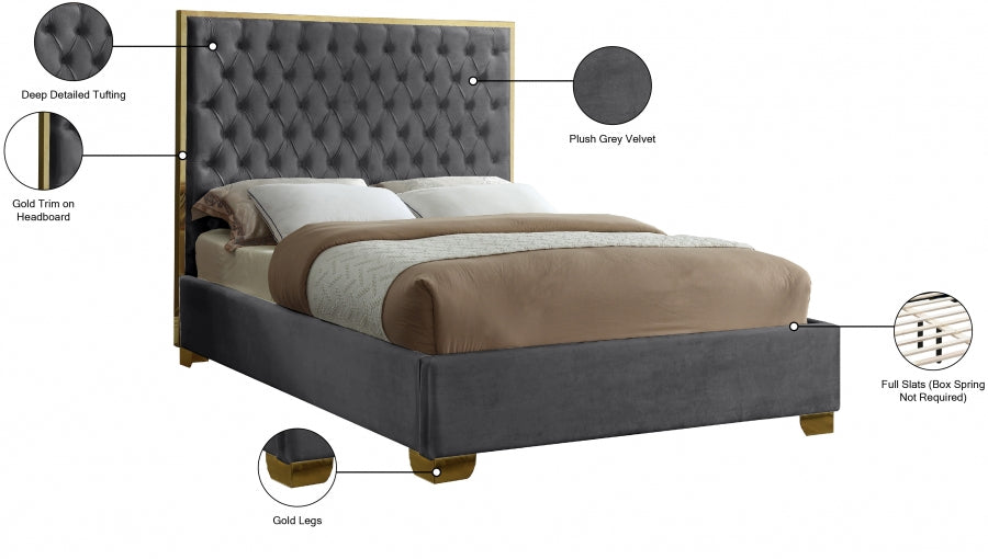 Lana Velvet Queen Bed Grey - LanaGrey-Q