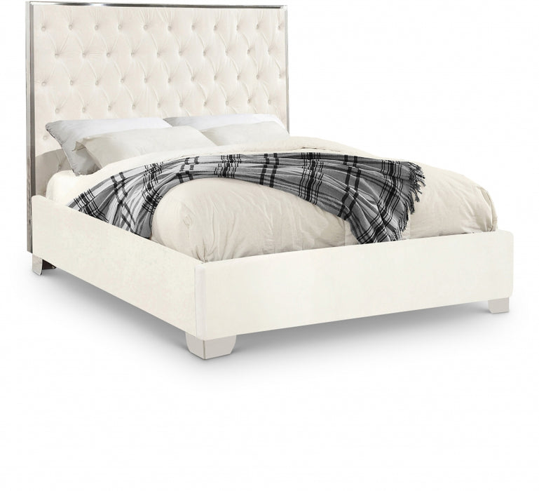 Lexi Velvet Full Bed White - LexiWhite-F