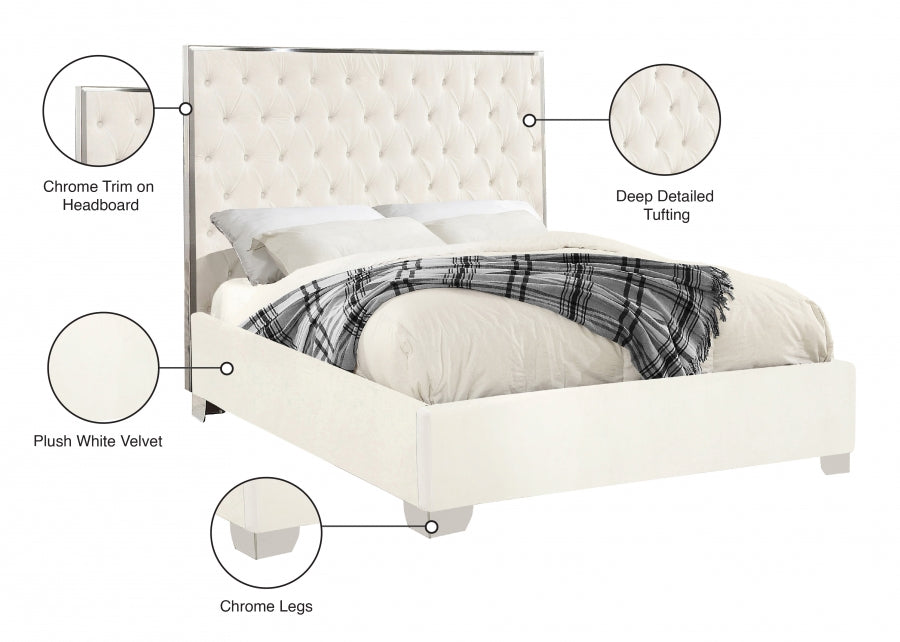 Lexi Velvet Full Bed White - LexiWhite-F