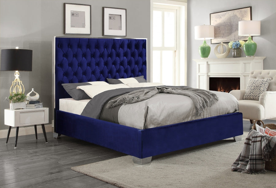 Lexi Velvet King Bed Blue - LexiNavy-K