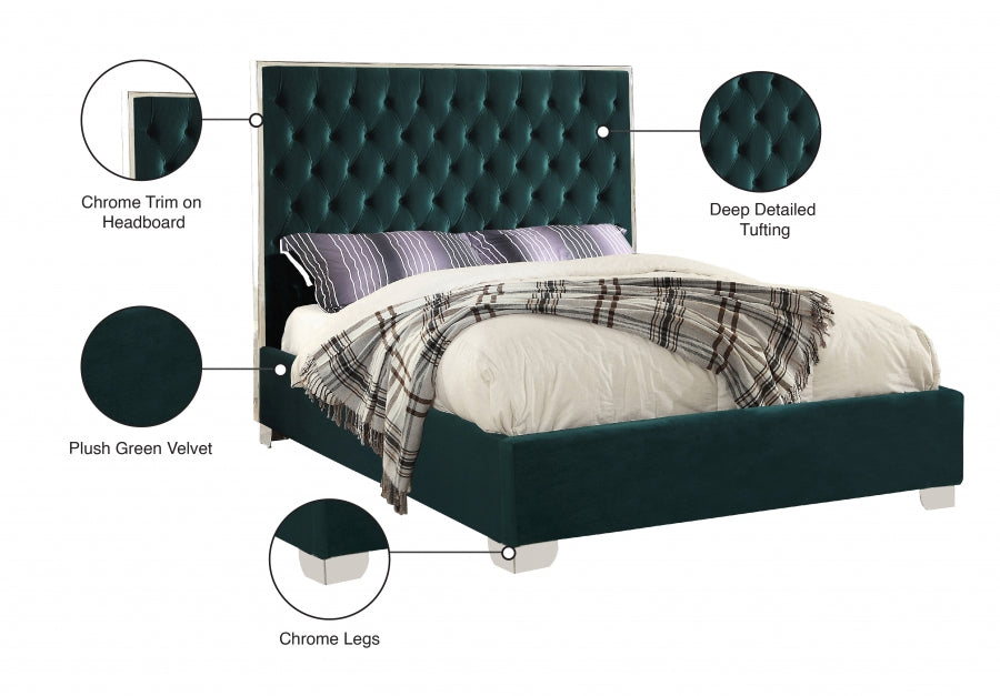 Lexi Velvet King Bed Green - LexiGreen-K