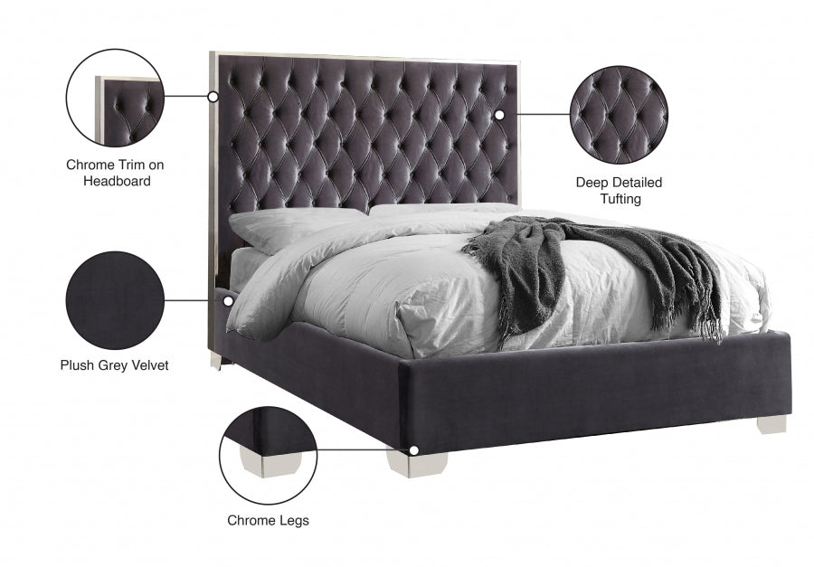 Lexi Velvet King Bed Grey - LexiGrey-K