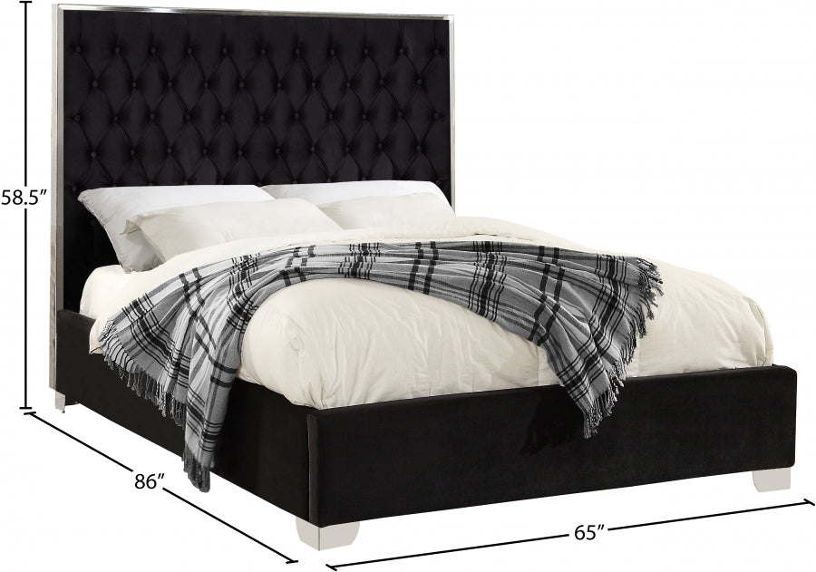 Lexi Velvet Queen Bed Black - LexiBlack-Q