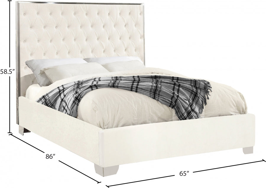 Lexi Velvet Queen Bed White - LexiWhite-Q