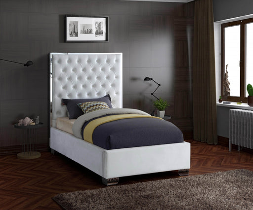 Lexi Velvet Twin Bed White - LexiWhite-T