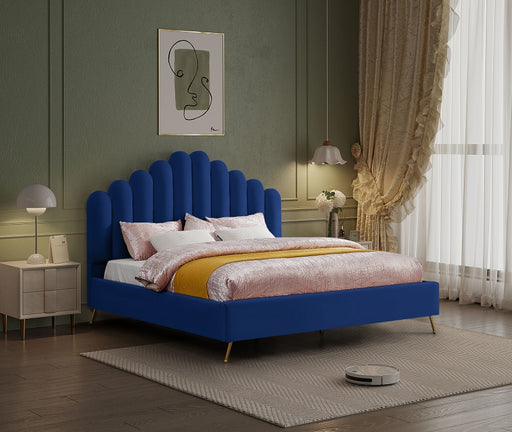 Lily Velvet King Bed Blue - LilyNavy-K